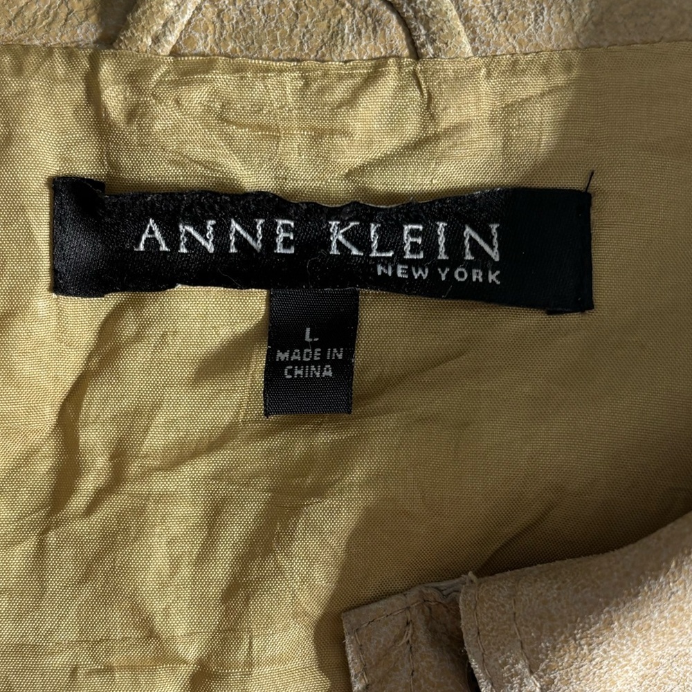 Anne Klein Vintage Military Style Leather Jacket sz L Beige - Picture 4 of 12